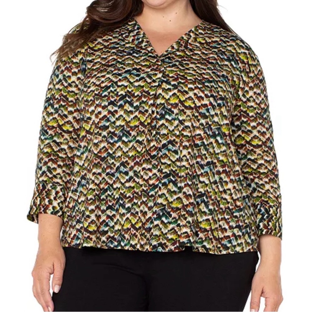 NWOT LIVERPOOL LA multi 3/4 sleeve pop over blouse M - Picture 6 of 9